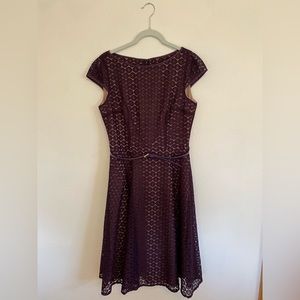 Black Label by Evan Picone Dark Purple Lace Dress with Belt
